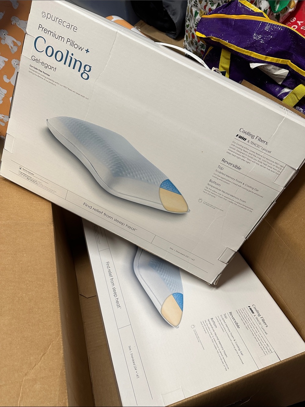 Two standard size Purecare Premium Cooling Gel-Infused Pillow - Light Blue/Beige